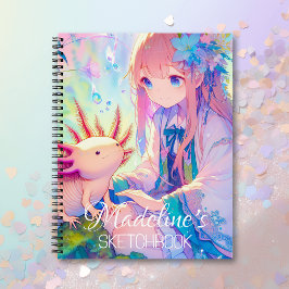 Anime Girl and Axolotl Personalised Sketchbook