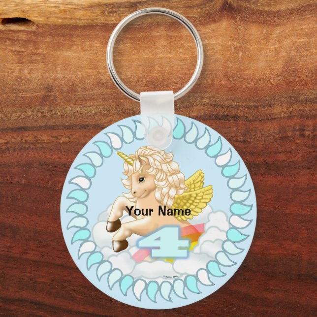 Aniversário 4 chaveiro personalizado Unicorn (Frente)