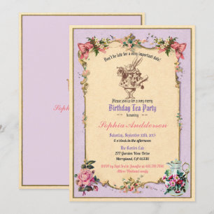 Aniversário à tarde convite de festas roxo