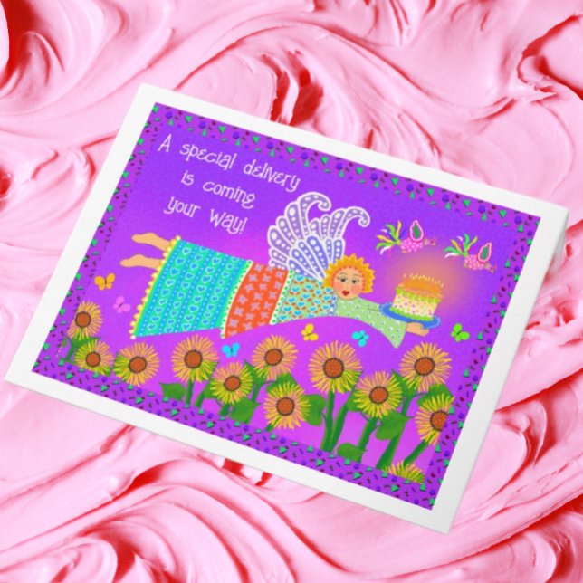 Aniversário Anjo Dobrado Cartão de Saudação (Criador carregado)