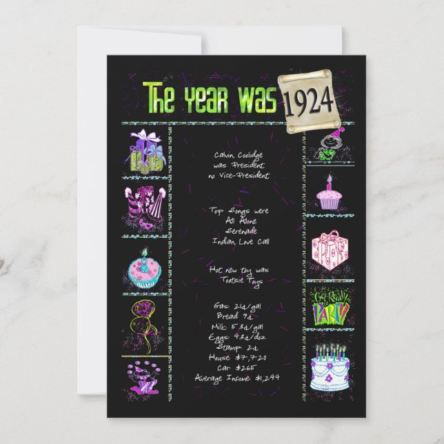 Aniversário Ano 1924 Convite (Frente)