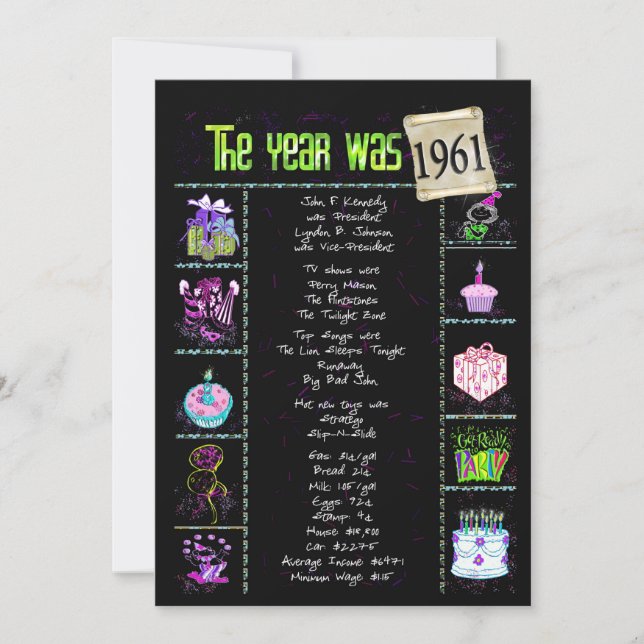 Aniversário Ano 1961 Convite (Frente)