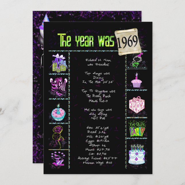 Aniversário Ano 1969 Convite (Frente/Verso)