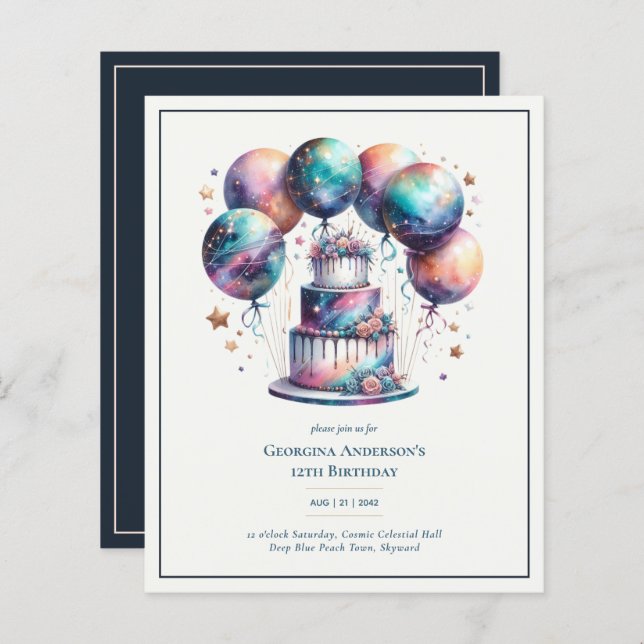 Aniversário Azul-Marinho Noite Estrelada Galáxia C (Frente/Verso)
