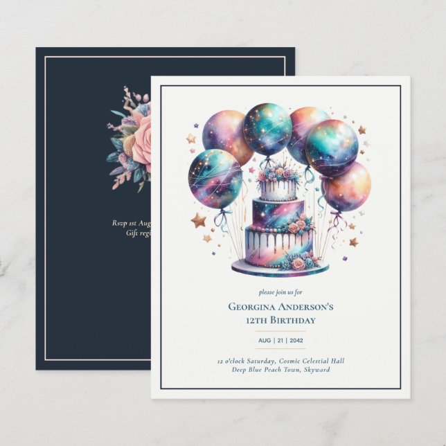 Aniversário Azul Noite Estelar Galáxia Celestial C (Frente/Verso)