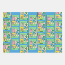 Aniversário, bonito arte floral de rabiscos, perso