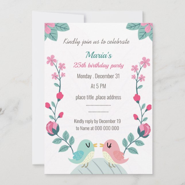 aniversário botânico de aves do amor (Frente)