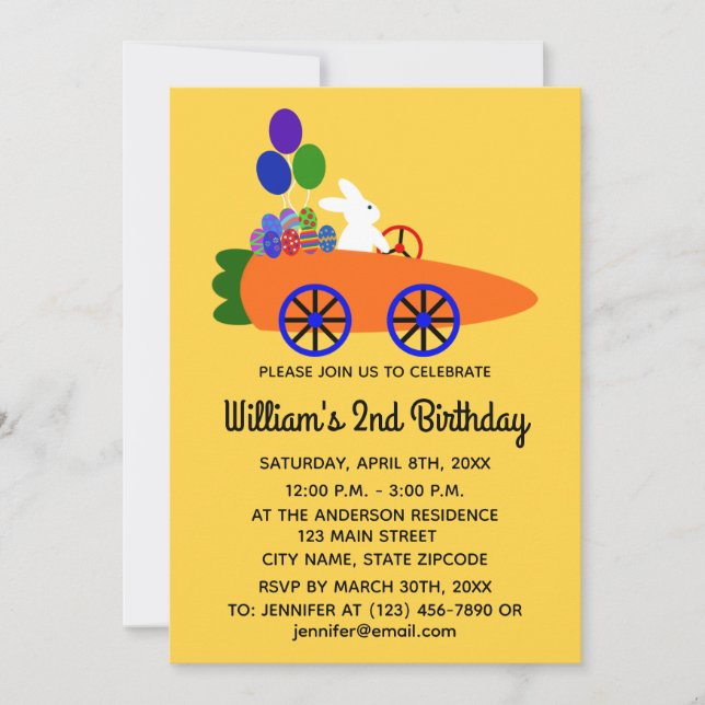 Aniversário Bunny Carrot #3-2 Cartão de Convite (Frente)