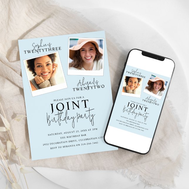 Aniversário Conjunto | Convite de 2 Fotos (Criador carregado)