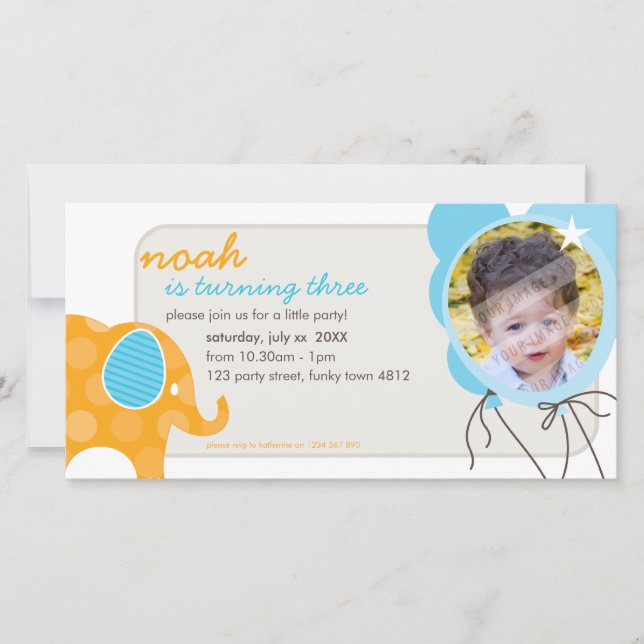 ANIVERSÁRIO CONVITE O CARTÕES DE FOTOS: Elefante + (Frente)