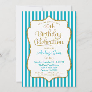 Aniversário Convite Turquesa Adulto Dourado Adult