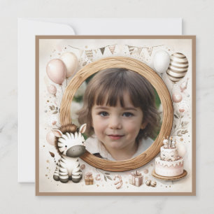 Aniversário Convite Zebra Frame para Foto