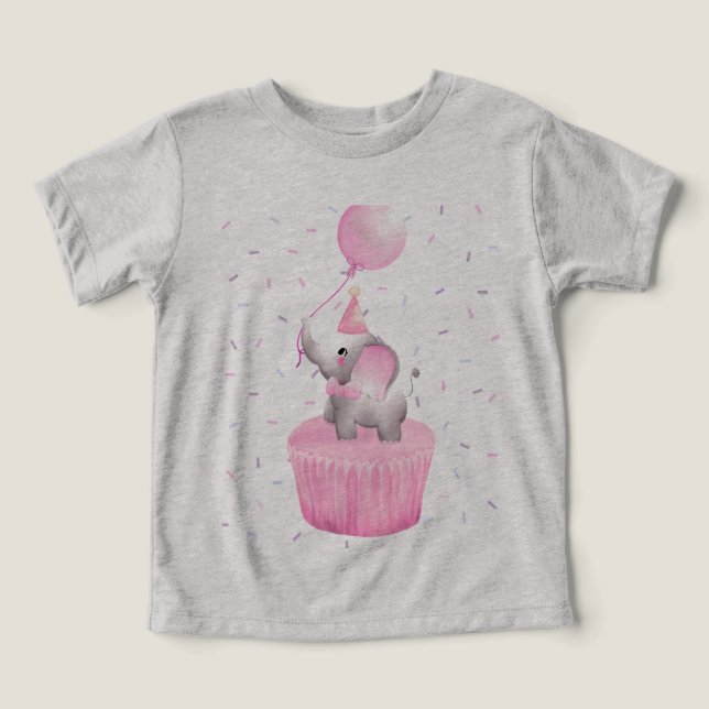 Aniversário da Felicidade: Elefante com Cupcake Ba (Design frontal)
