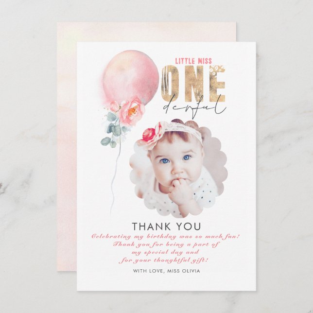 Aniversário da Menina Obrigado Cartão Fotográfico (Frente/Verso)