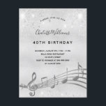 Aniversário da prata nota 40º convite<br><div class="desc">Uma placa moderna de convite de festas aniversário de 40 anos. Um fundo com aparência falsa de prata, com notas de música, letras coloridas pretas.Decorado com poeira falsa brilhante. Personalize e adicione um nome e informações da parte. Fundo: prata, design postal. Dica: Se você não quiser que pareça um cartão...</div>