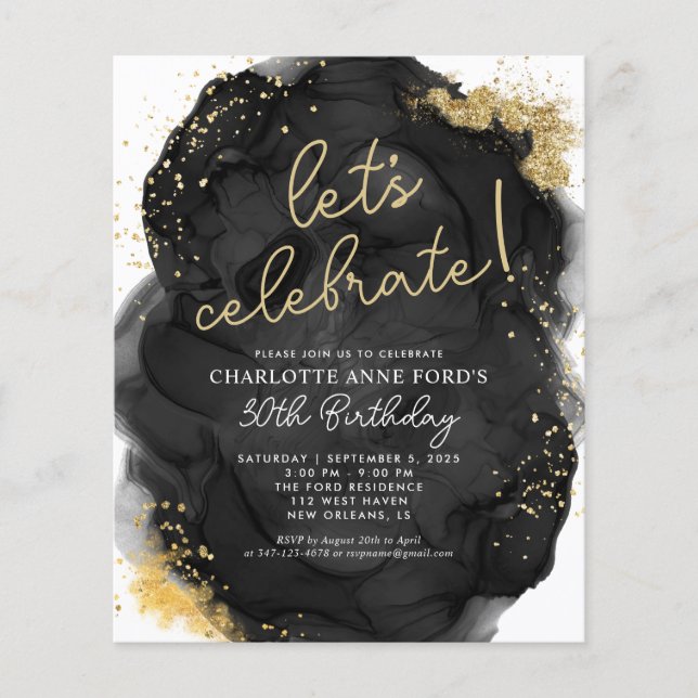 Aniversário da Tinta Álcool Dourada Preta com Líti (Frente)