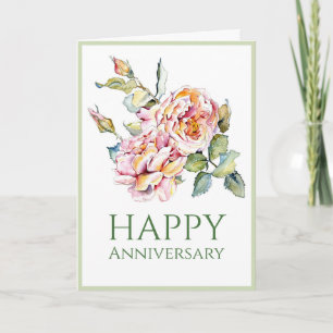 Aniversário das Rosas Rosa, Watercolor, Cartão 5