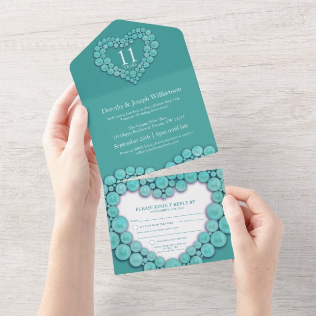Aniversário de 11 anos de casamento de turquesa (Aba destacável)