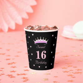 Aniversário de 16 anos em copos de papel preto e r