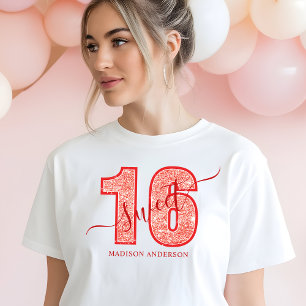 Aniversário de 16 anos em Letra de Glitter Vermelh