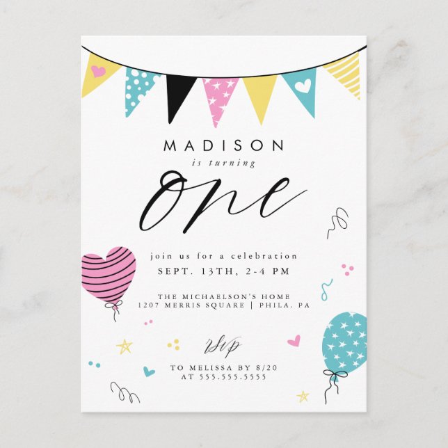 ANIVERSÁRIO DE 1 ANO | Cartão postal de festa de a (Frente)