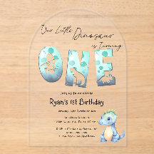 Aniversário de 1 ano de Dinossauro Bebê em Aquarel
