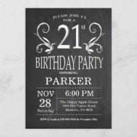 aniversário de 21 anos Convite Chalkboard Floral