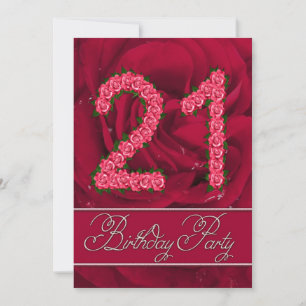 aniversário de 21 anos convite de festas com rosa