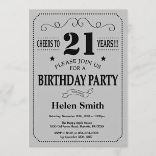 aniversário de 21 anos Convite para Cinzas pretas