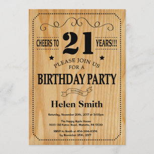 aniversário de 21 anos Convite Para Madeira Rúst