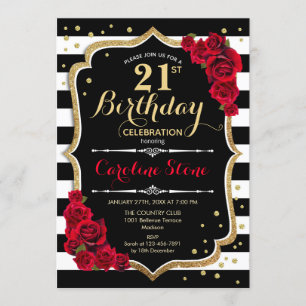 aniversário de 21 anos Convite para Rosas de faixa