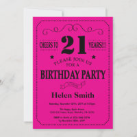 aniversário de 21 anos Convite Preto e Rosa Quente