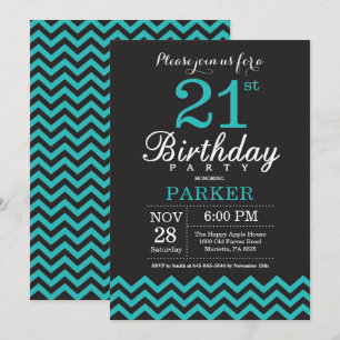 aniversário de 21 anos Convite Preto e Teal