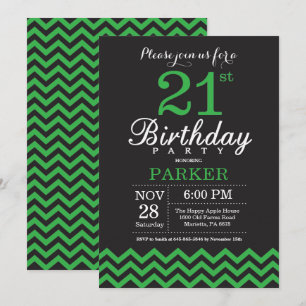 aniversário de 21 anos Convite Preto e Verde