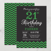 aniversário de 21 anos Convite Preto e Verde