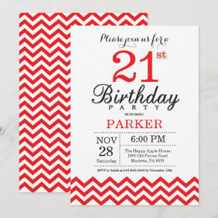 aniversário de 21 anos Convite Red Chevron