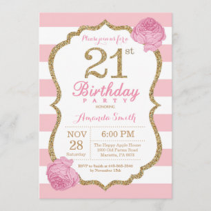 aniversário de 21 anos - Convite Rosa e Dourado F