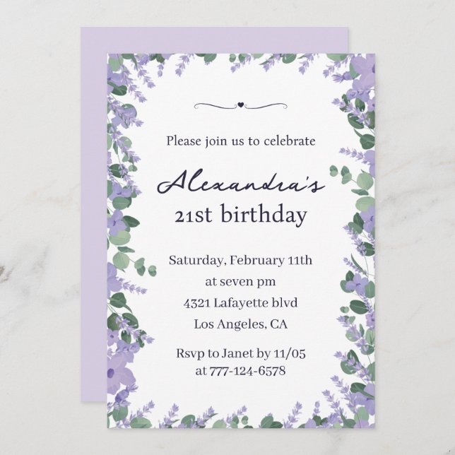aniversário de 21 anos convites Boho Floral Frame (Frente/Verso)