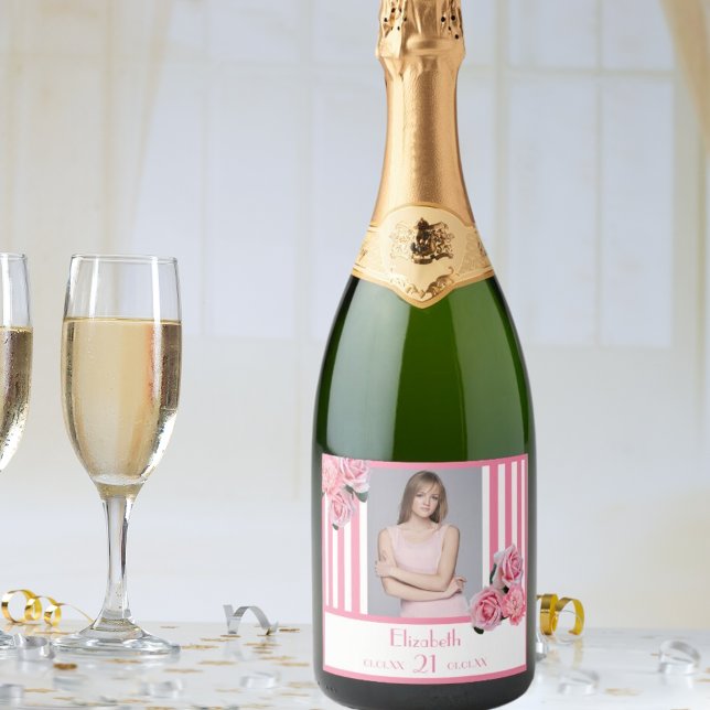 aniversário de 21 anos cor-de-rosa listras brancas (Criador carregado)