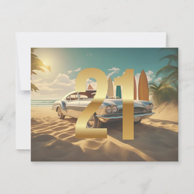 Aniversário de 21 anos de praia tropical com carro (Frente)