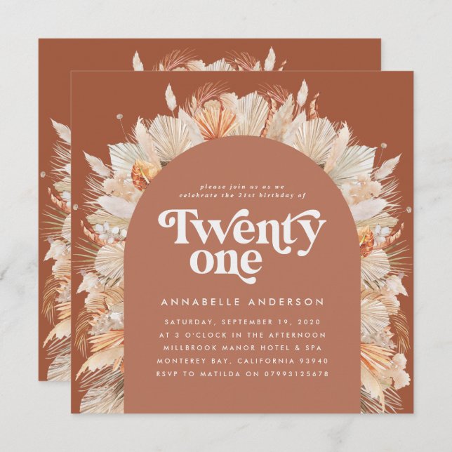 aniversário de 21 anos foto-arca pampas gramíneas  (Frente/Verso)