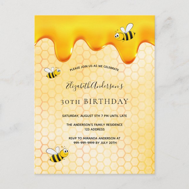aniversário de 30 anos bumble abelhas convite ao m (Frente)