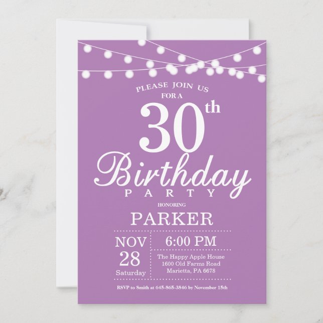 aniversário de 30 anos Convite Lavanda Roxo (Frente)