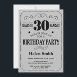 aniversário de 30 anos - Convite para Cinzas preta<br><div class="desc">Tipografia de aniversário de 30 anos Invitation Black and Silver Cinzas. Fundo das Cinzas Cinzas pretas e prateadas. Aniversário Adulto. Homens ou Mulheres Aniversário. Meninos Meninos ou Meninas Meninas Meninas Adolescentes Convidam. 13 15 16º 18º 20 21rua 30 40º 50º 60º 80 de 70 100º. Qualquer Idade. Para mais personalização,...</div>