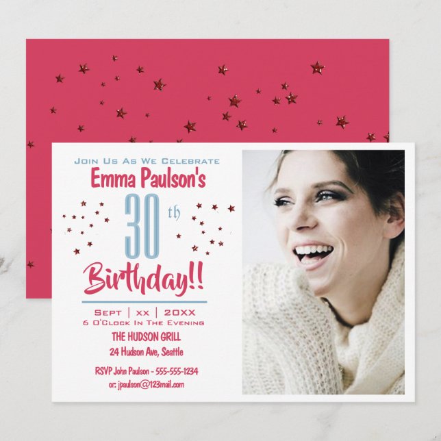 Aniversário de 30 anos - Convite para Festa de Fot (Frente/Verso)