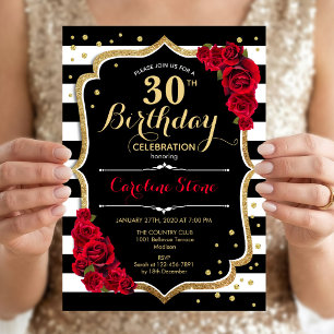 aniversário de 30 anos Convite para Rosas de faixa
