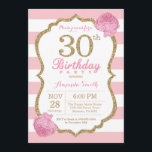 aniversário de 30 anos - Convite Rosa e Dourado Fl<br><div class="desc">Convite para aniversário de 30 anos. Rosa e Dourado. Dourada Glitter. Listras brancas e rosa. Flor Floral Rosa. Aniversário Adulto. Festa de aniversário feminina.
Para mais personalização,  clique no botão "Personalizar" e use a ferramenta design para modificar este modelo.</div>
