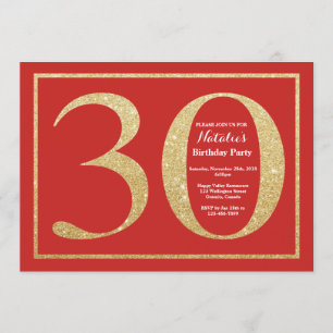 aniversário de 30 anos Convite Vermelho e Brilho