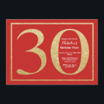 aniversário de 30 anos Convite Vermelho e Brilho D<br><div class="desc">Convite para aniversário de 30 anos. Festa de aniversário Vermelha e Dourada de Brilho Convide com Fundo Vermelho. Surpresa Aniversário. Aniversário Adulto. Homens ou Mulheres no Bday Bash Party. Para mais personalização,  clique no botão "Personalizar" e use a ferramenta design para modificar este modelo.</div>
