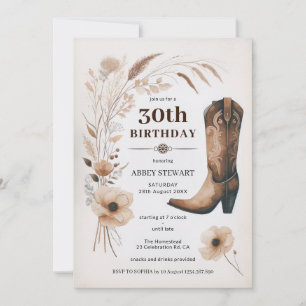 aniversário de 30 anos Convites à Russa Cowgirl Fl